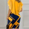 Geometric Print Bodycon Mini Dress - Women's Elegant Ruffle Hem Short Sleeve, 2024 Summer Casual Fashion - Image 2