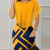 Geometric Print Bodycon Mini Dress - Women's Elegant Ruffle Hem Short Sleeve, 2024 Summer Casual Fashion - Image 3