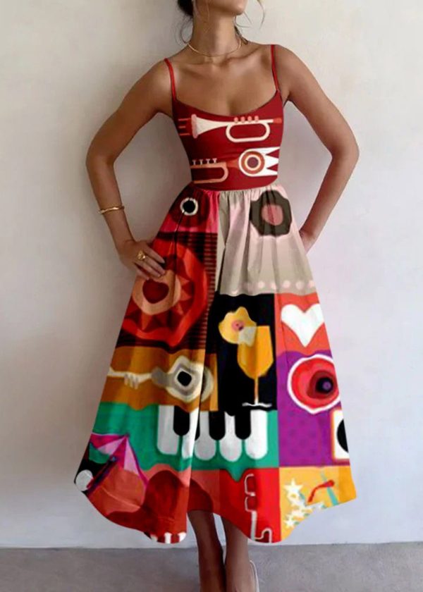 Vintage Musical Instruments Pattern Printed Slip Dress