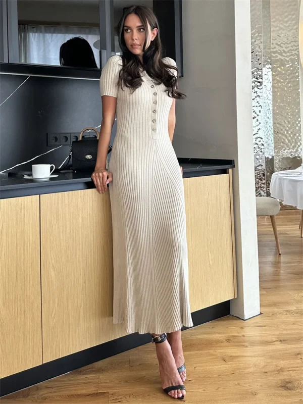 [Daily Clearance]Knitted Rib High-Waist Maxi Dress - Women's Slim Loose Fit Autumn Elegant Long Dress for Casual Chic Style - Image 8