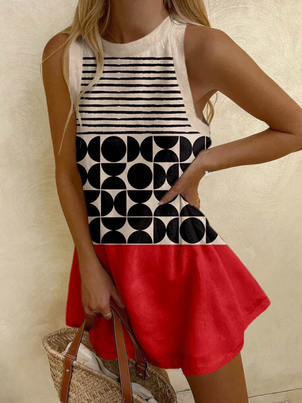 Casual Print Four Fishes Sleeveless Dress - Image 6