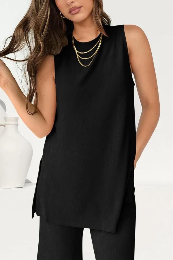 [Buy 1 Get 1 Free] Casual Loose Tank Top Wide Leg Pants 2 Piece Lounge Set - Image 19