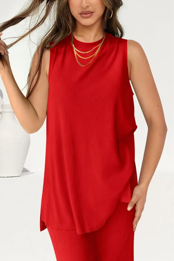 [Buy 1 Get 1 Free] Casual Loose Tank Top Wide Leg Pants 2 Piece Lounge Set - Image 12
