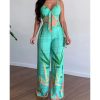 Women's Tropical Print Two-Piece Set | Lace-Up Back Crop Top & High-Waist Palazzo Pants | Beach Cover-Up & Streetwear Outfits 2025 Trending - Image 6