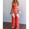 Women's Tropical Print Two-Piece Set | Lace-Up Back Crop Top & High-Waist Palazzo Pants | Beach Cover-Up & Streetwear Outfits 2025 Trending - Image 8