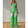 Women's Tropical Print Two-Piece Set | Lace-Up Back Crop Top & High-Waist Palazzo Pants | Beach Cover-Up & Streetwear Outfits 2025 Trending - Image 9